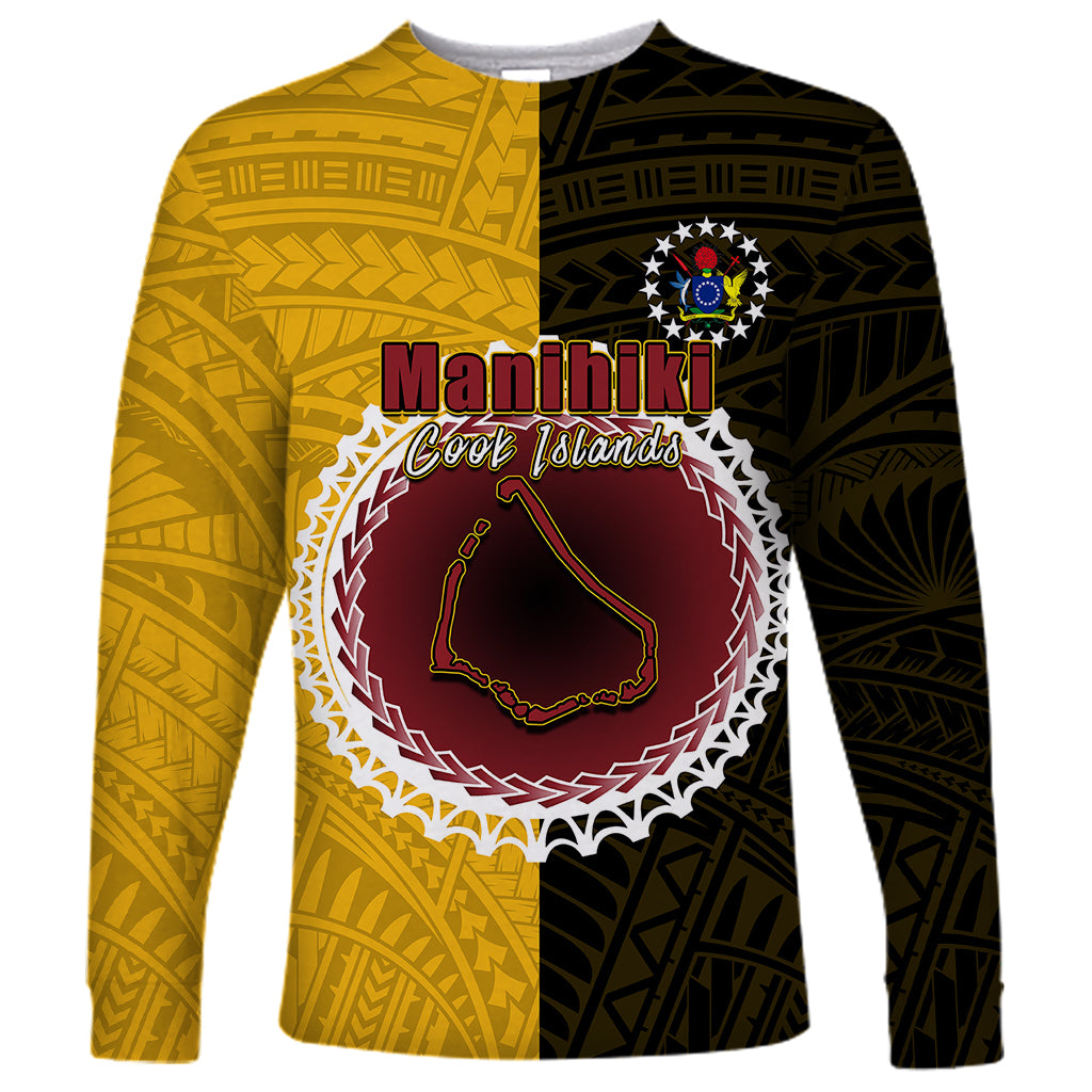 Custom Manihiki Of Cook Islands Long Sleeve Shirt Mix Half Black LT6 - Wonder Print Shop