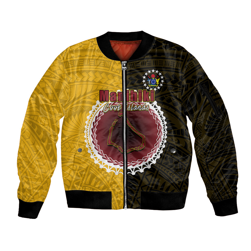 Custom Manihiki Of Cook Islands Sleeve Zip Bomber Jacket Mix Half Black LT6 - Wonder Print Shop