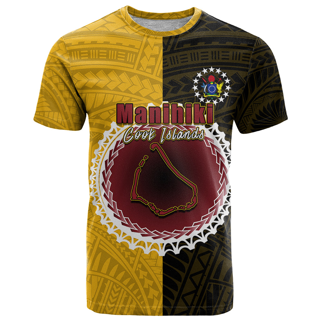 Custom Manihiki Of Cook Islands T Shirt Mix Half Black LT6 - Wonder Print Shop
