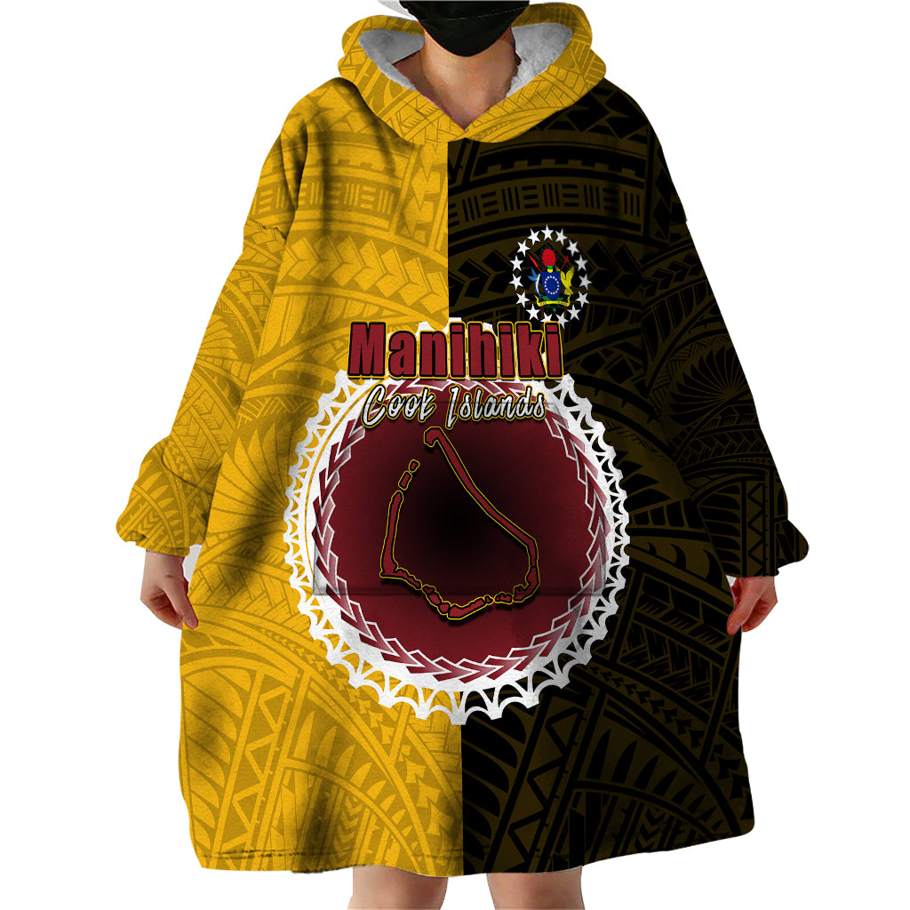 Custom Manihiki Of Cook Islands Wearable Blanket Hoodie Mix Half Black LT6 - Wonder Print Shop