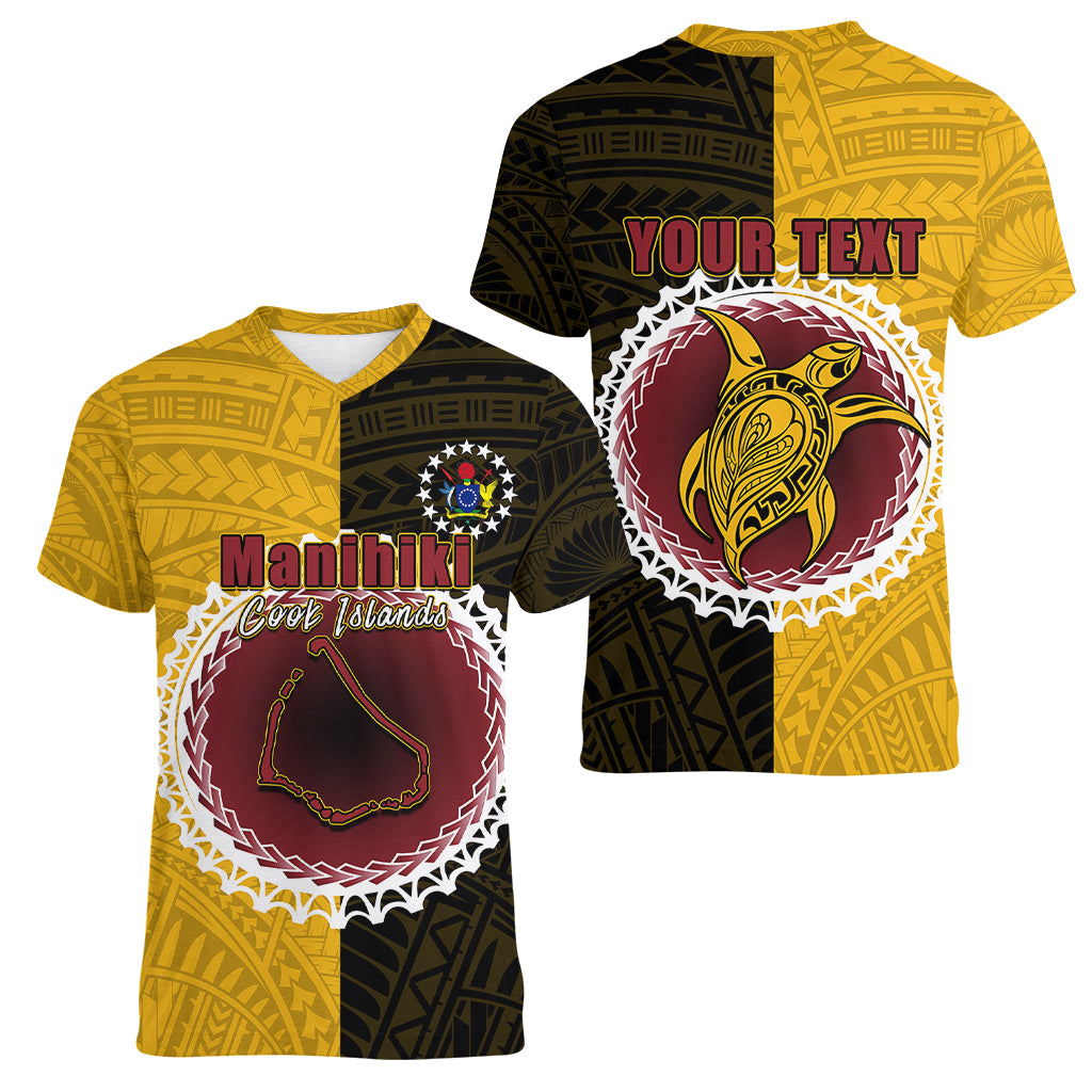 Custom Manihiki Of Cook Islands Women V Neck T Shirt Mix Half Black LT6 - Wonder Print Shop