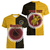 Custom Manihiki Of Cook Islands Women V Neck T Shirt Mix Half Black LT6 - Wonder Print Shop