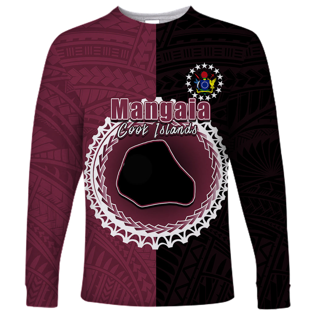 Custom Mangaia Of Cook Islands Long Sleeve Shirt Mix Half Black LT6 - Wonder Print Shop