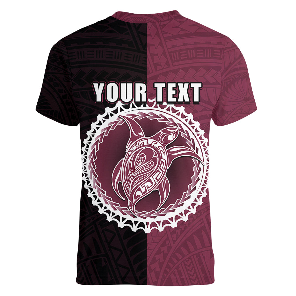 Custom Mangaia Of Cook Islands Women V Neck T Shirt Mix Half Black LT6 - Wonder Print Shop