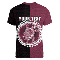 Custom Mangaia Of Cook Islands Women V Neck T Shirt Mix Half Black LT6 - Wonder Print Shop