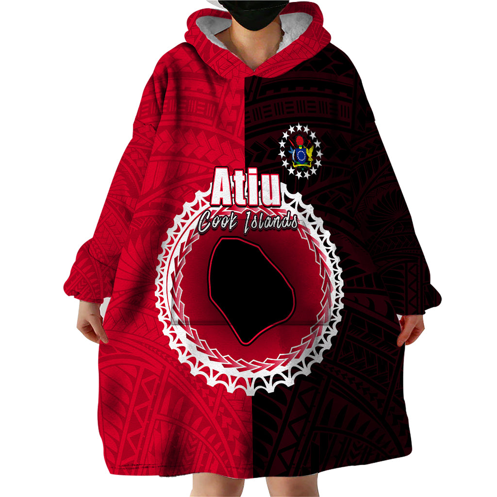 Custom Atiu Of Cook Islands Wearable Blanket Hoodie Mix Half Black LT6 - Wonder Print Shop