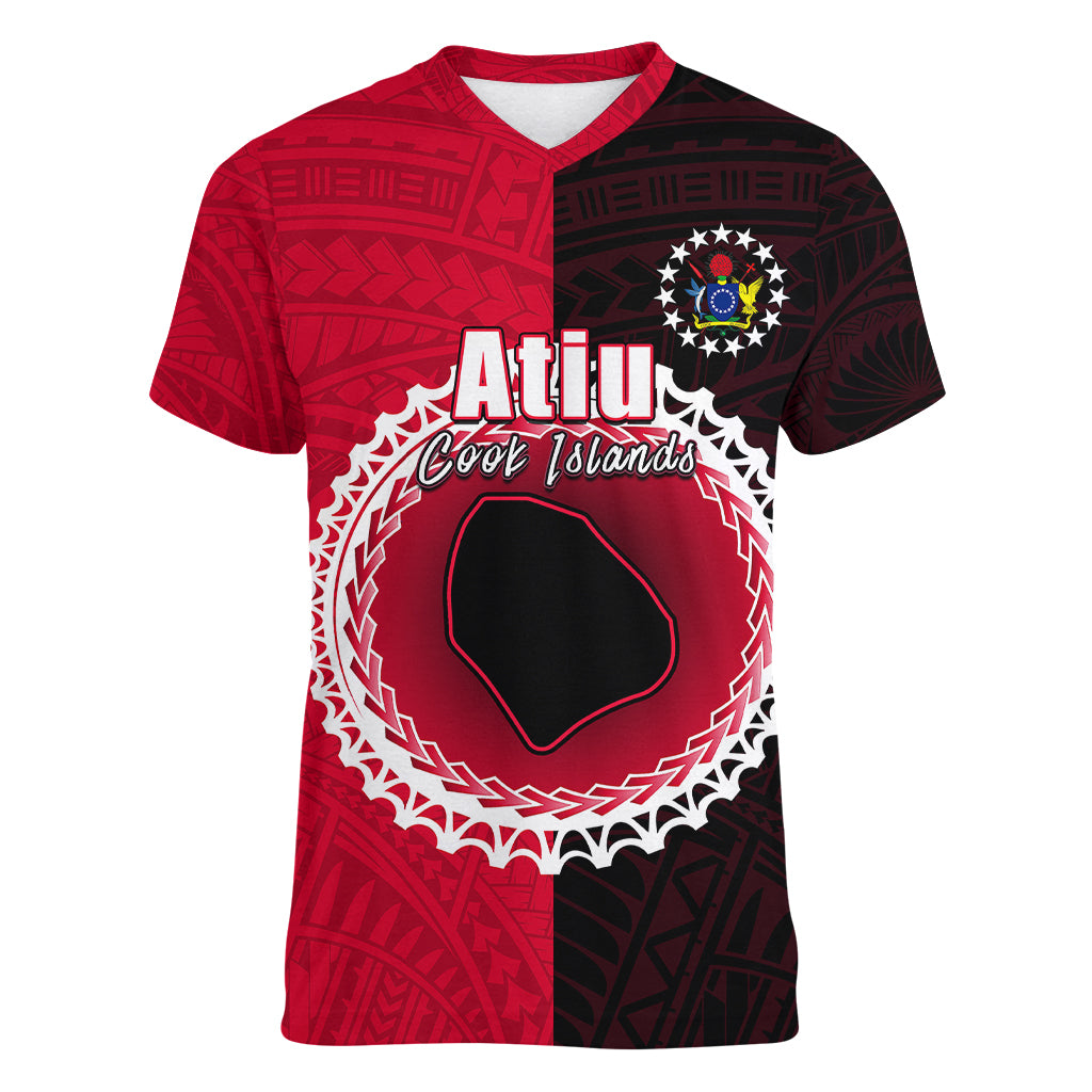Custom Atiu Of Cook Islands Women V Neck T Shirt Mix Half Black LT6 - Wonder Print Shop