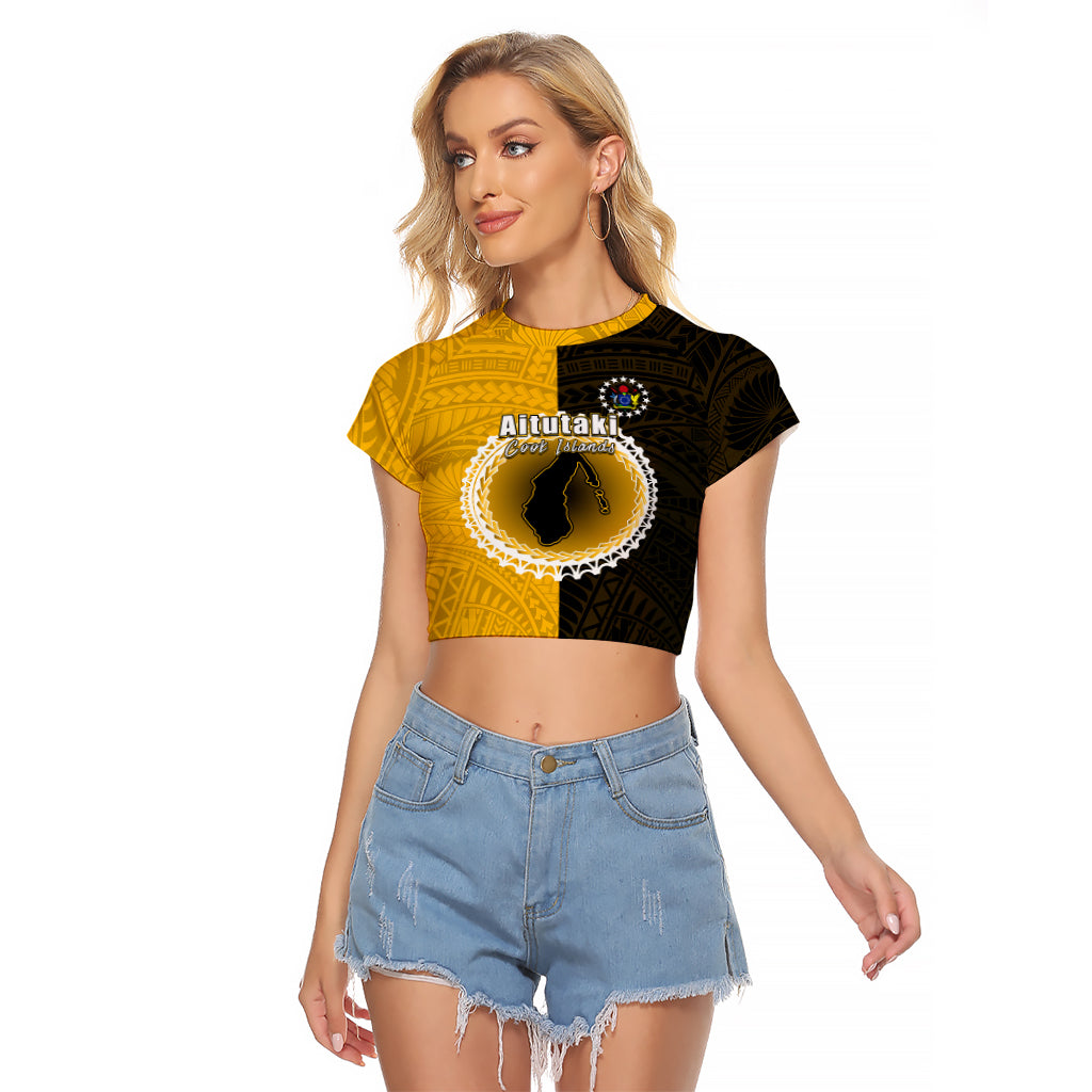 Custom Atutaki Of Cook Islands Raglan Cropped T Shirt Mix Half Black LT6 - Wonder Print Shop