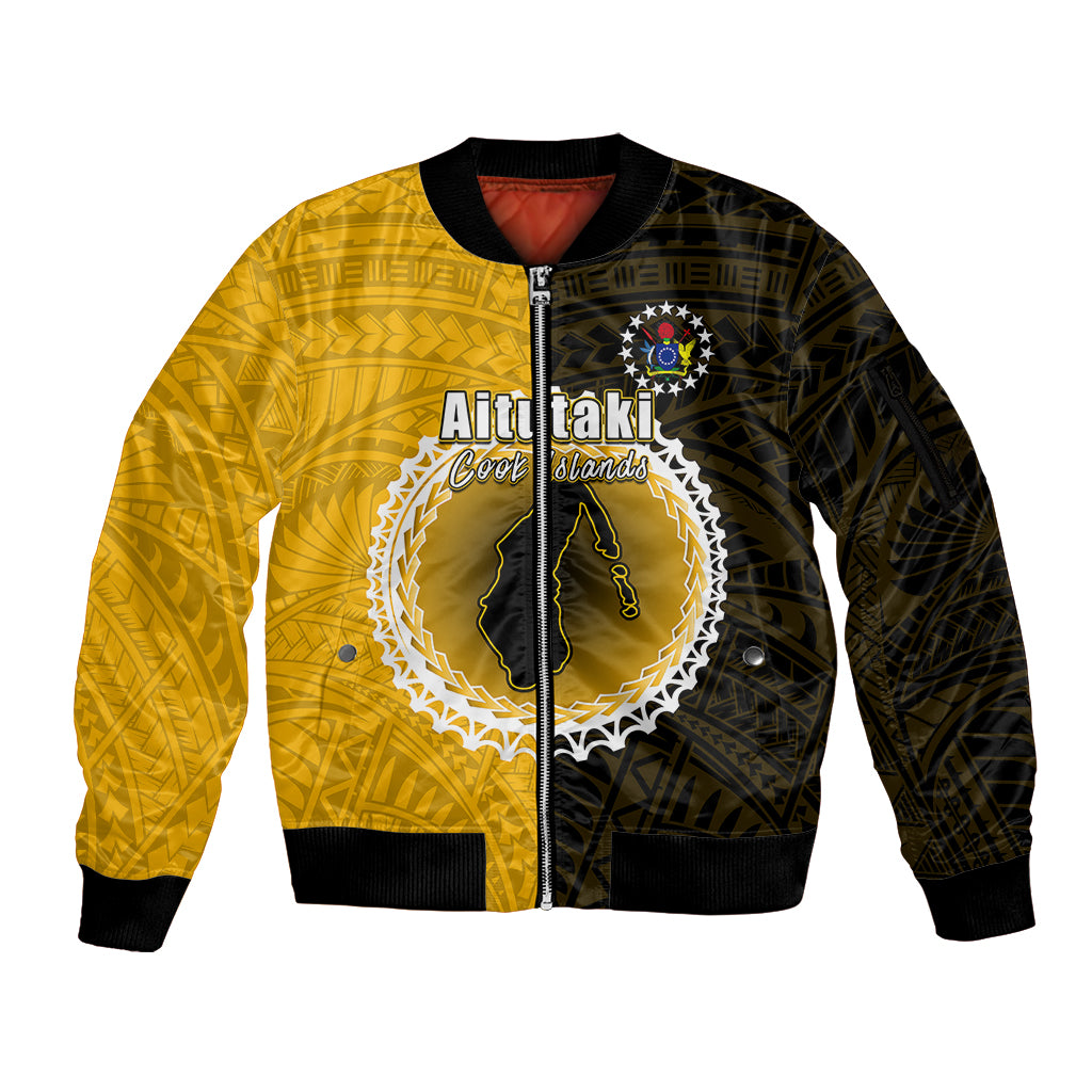 Custom Atutaki Of Cook Islands Sleeve Zip Bomber Jacket Mix Half Black LT6 - Wonder Print Shop