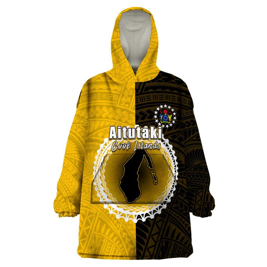 Custom Atutaki Of Cook Islands Wearable Blanket Hoodie Mix Half Black LT6 - Wonder Print Shop