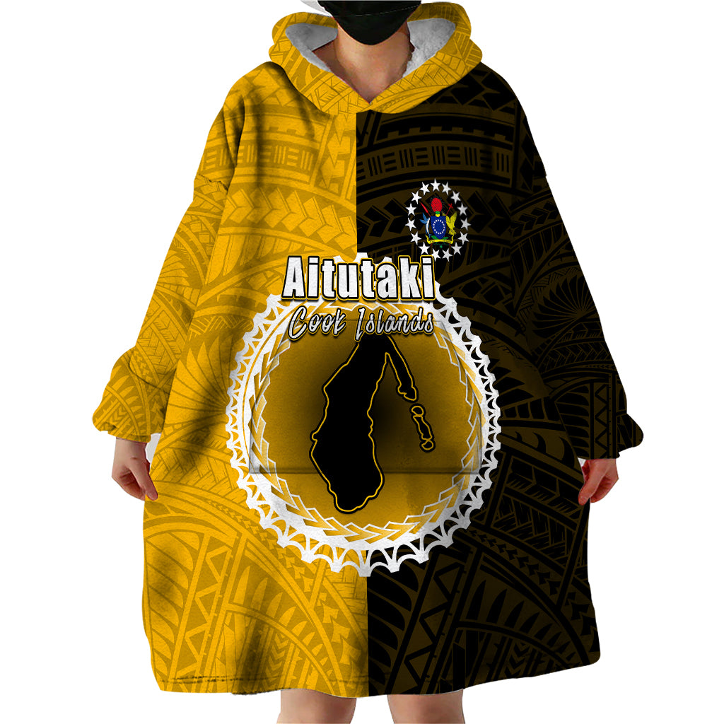 Custom Atutaki Of Cook Islands Wearable Blanket Hoodie Mix Half Black LT6 - Wonder Print Shop