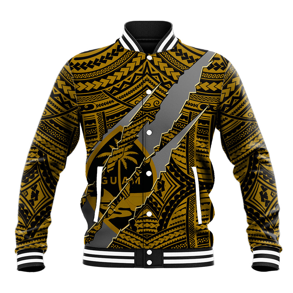 Polynesian Guam Baseball Jacket with Coat Of Arms Claws Style - Gold LT6 - Wonder Print Shop