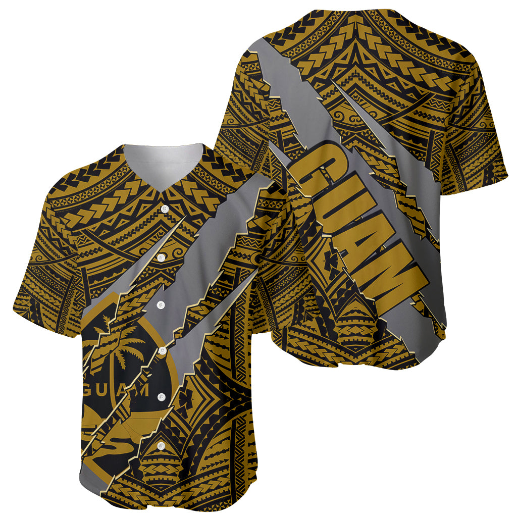 Polynesian Guam Baseball Jersey with Coat Of Arms Claws Style - Gold LT6 - Wonder Print Shop