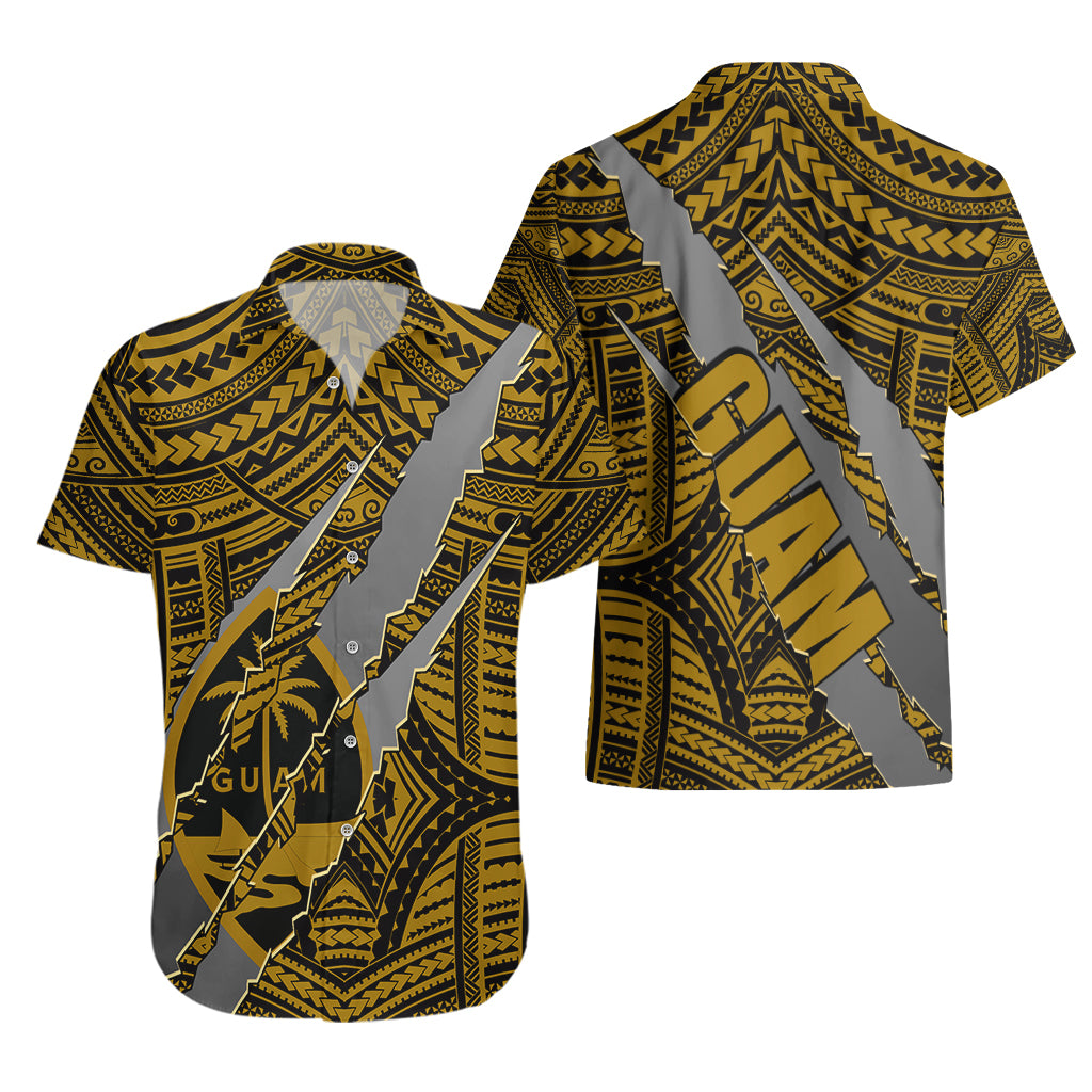 Polynesian Guam Hawaiian Shirt with Coat Of Arms Claws Style - Gold LT6 - Wonder Print Shop