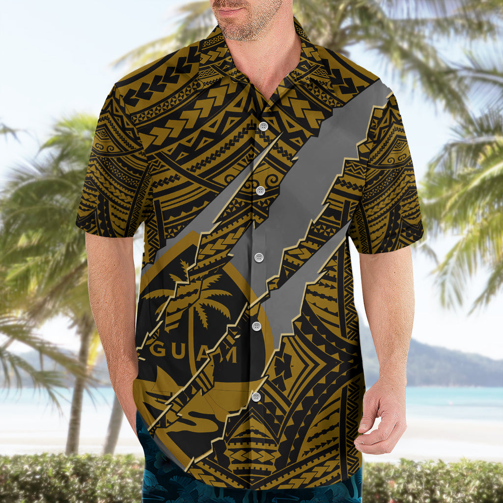 Polynesian Guam Hawaiian Shirt with Coat Of Arms Claws Style - Gold LT6 - Wonder Print Shop