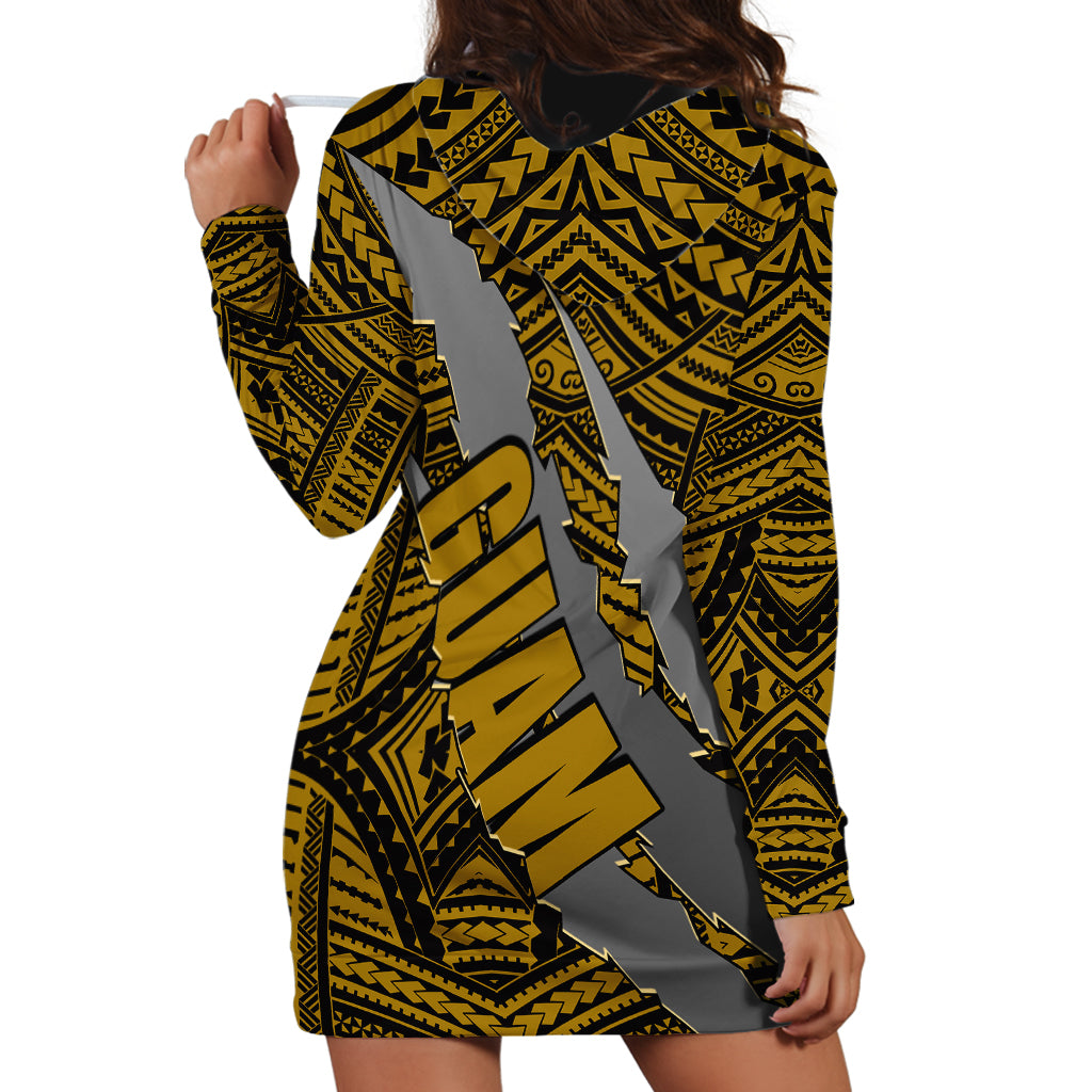Polynesian Guam Hoodie Dress with Coat Of Arms Claws Style - Gold LT6 - Wonder Print Shop