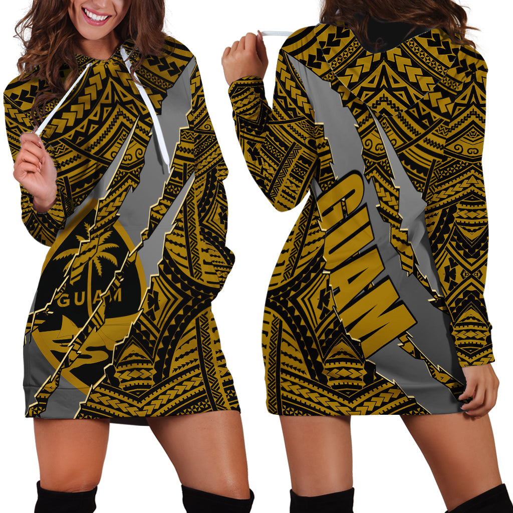 Polynesian Guam Hoodie Dress with Coat Of Arms Claws Style - Gold LT6 - Wonder Print Shop