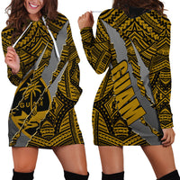 Polynesian Guam Hoodie Dress with Coat Of Arms Claws Style - Gold LT6 - Wonder Print Shop