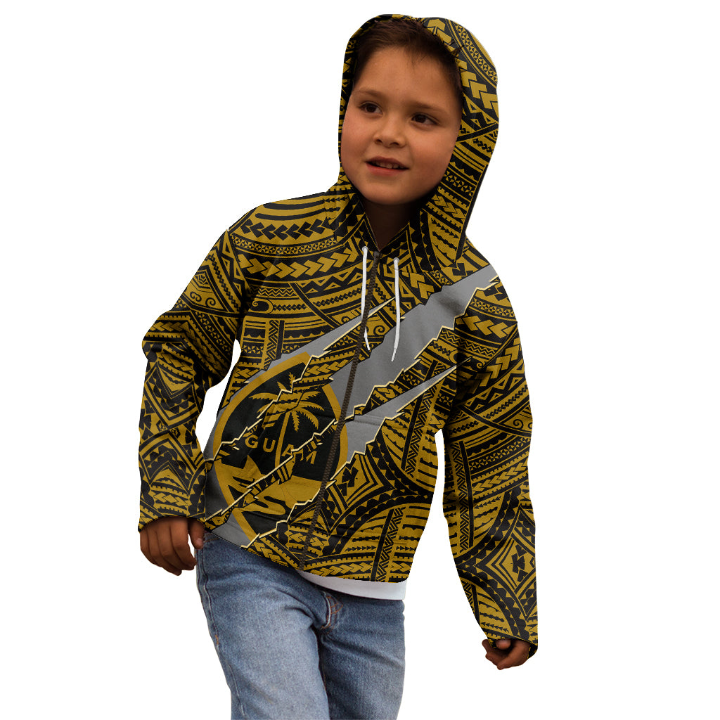 Polynesian Guam Kid Hoodie with Coat Of Arms Claws Style - Gold LT6 - Wonder Print Shop