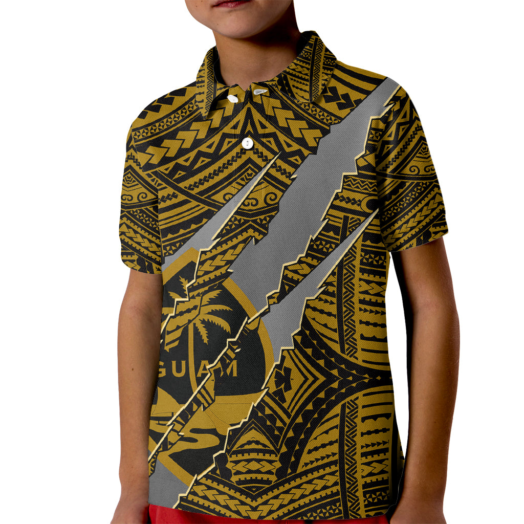 Polynesian Guam Kid Polo Shirt with Coat Of Arms Claws Style - Gold LT6 - Wonder Print Shop