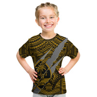 Polynesian Guam Kid T Shirt with Coat Of Arms Claws Style - Gold LT6 - Wonder Print Shop