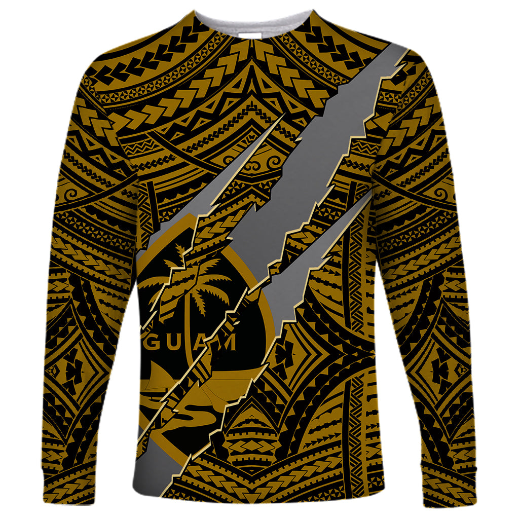 Polynesian Guam Long Sleeve Shirt with Coat Of Arms Claws Style - Gold LT6 - Wonder Print Shop