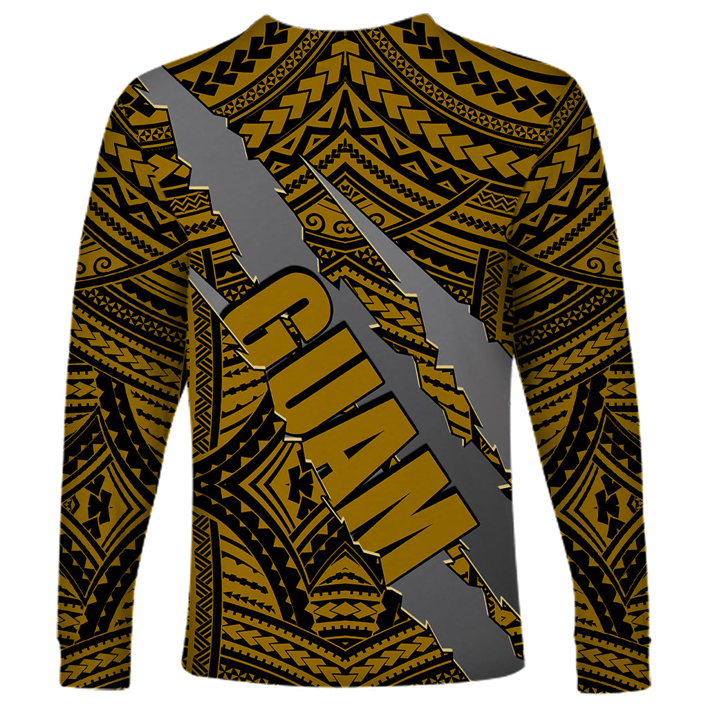 Polynesian Guam Long Sleeve Shirt with Coat Of Arms Claws Style - Gold LT6 - Wonder Print Shop