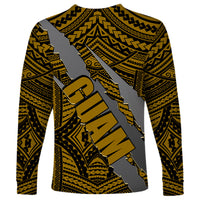 Polynesian Guam Long Sleeve Shirt with Coat Of Arms Claws Style - Gold LT6 - Wonder Print Shop