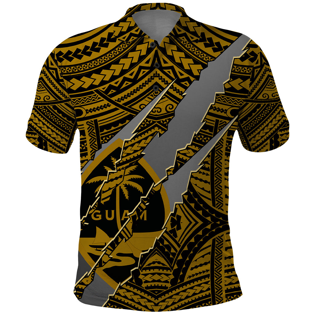 Polynesian Guam Polo Shirt with Coat Of Arms Claws Style - Gold LT6 - Wonder Print Shop