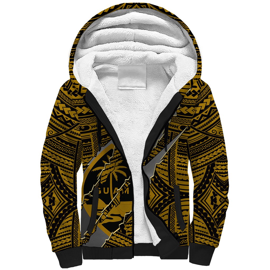 Polynesian Guam Sherpa Hoodie with Coat Of Arms Claws Style - Gold LT6 - Wonder Print Shop