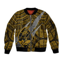 Polynesian Guam Sleeve Zip Bomber Jacket with Coat Of Arms Claws Style - Gold LT6 - Wonder Print Shop