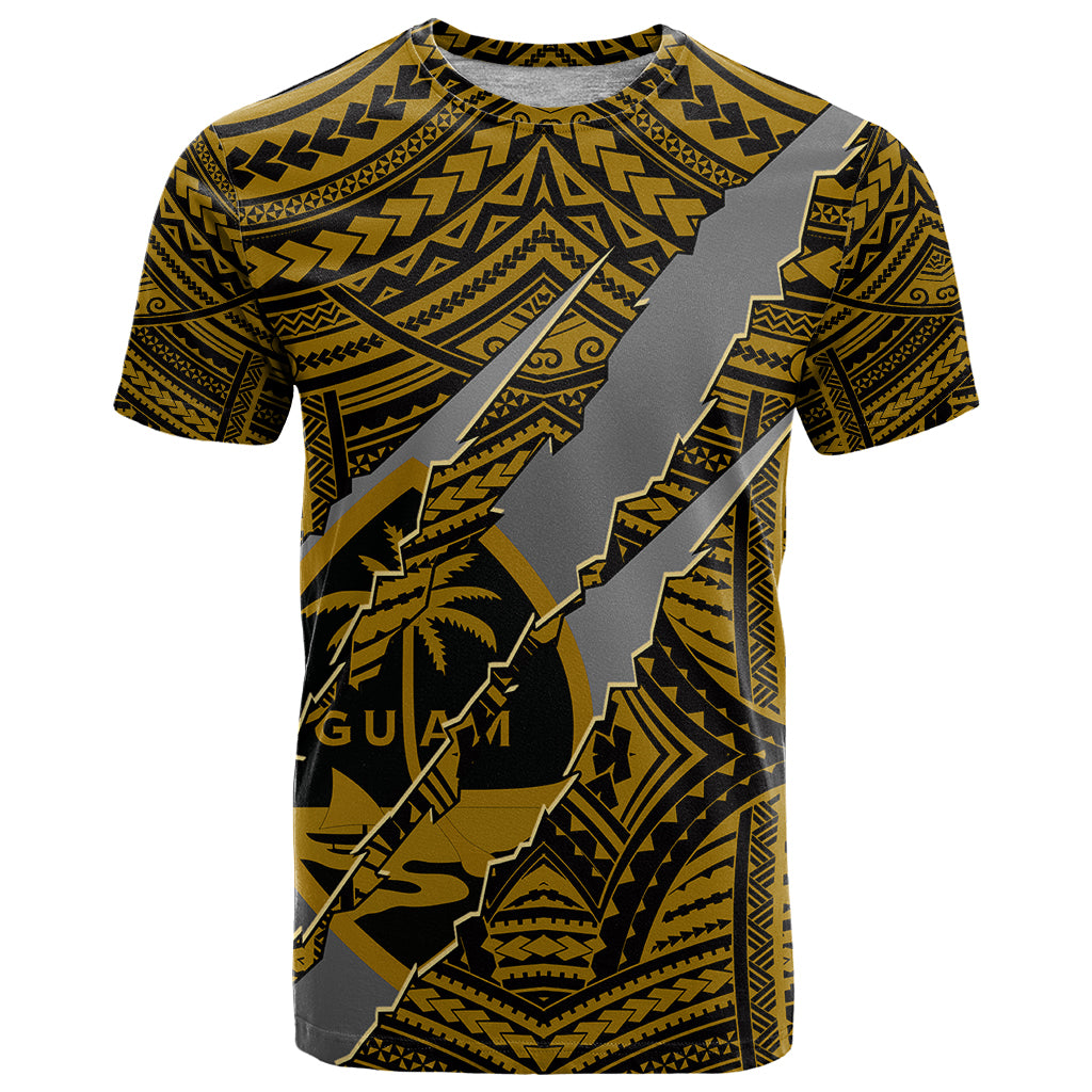 Polynesian Guam T Shirt with Coat Of Arms Claws Style - Gold LT6 - Wonder Print Shop