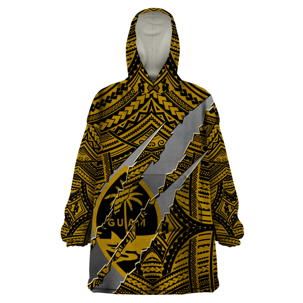 Polynesian Guam Wearable Blanket Hoodie with Coat Of Arms Claws Style - Gold LT6 - Wonder Print Shop