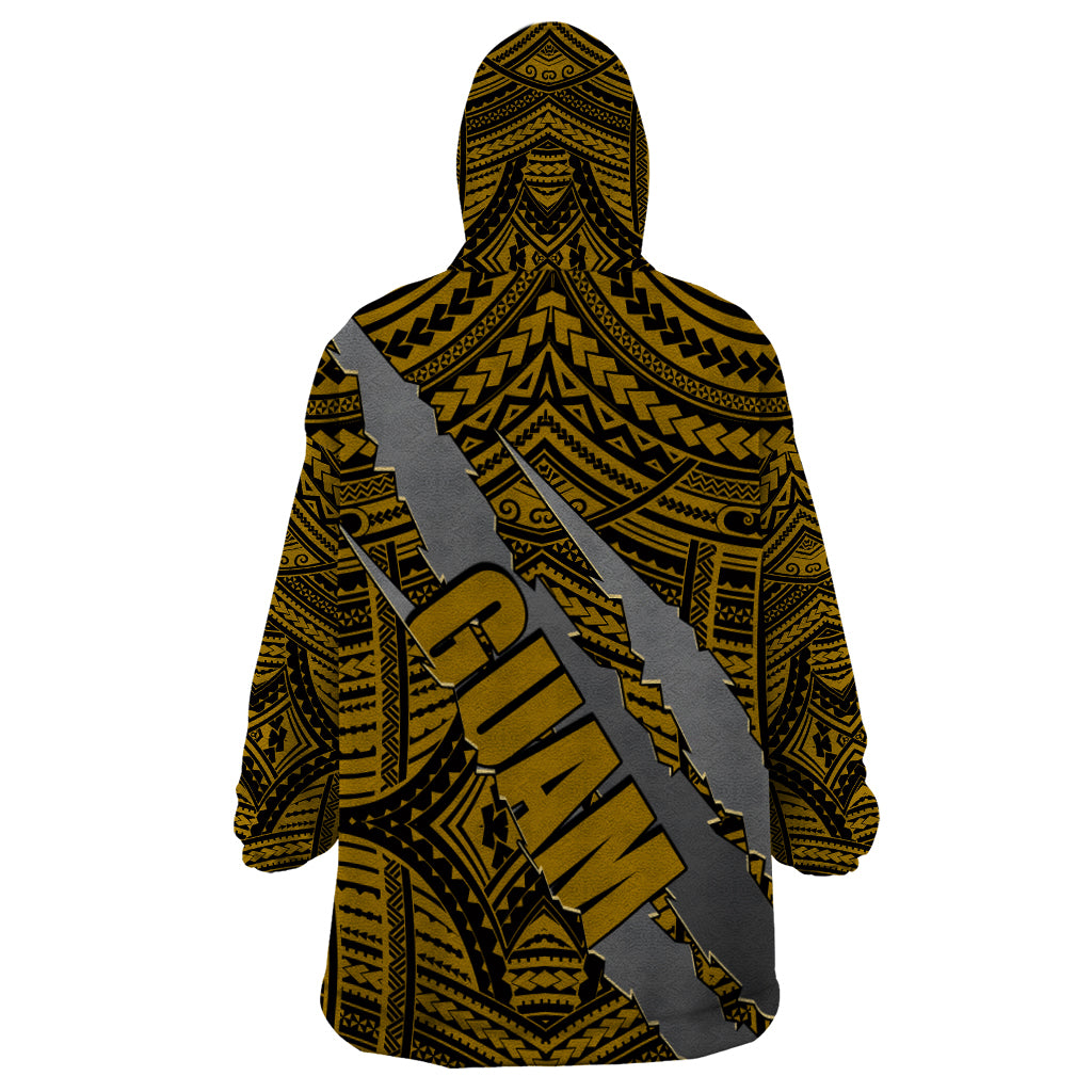 Polynesian Guam Wearable Blanket Hoodie with Coat Of Arms Claws Style - Gold LT6 - Wonder Print Shop