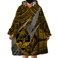 Polynesian Guam Wearable Blanket Hoodie with Coat Of Arms Claws Style - Gold LT6 - Wonder Print Shop