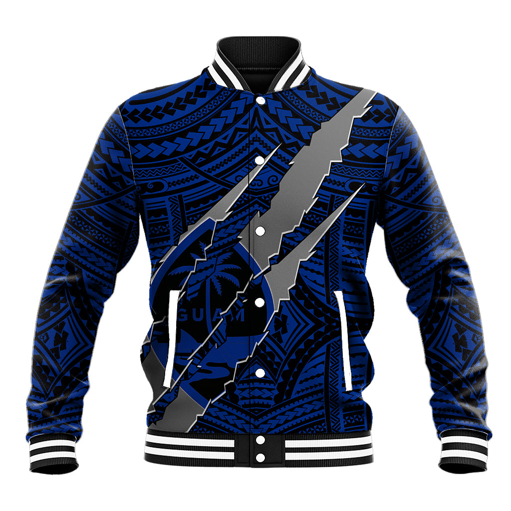 Polynesian Guam Baseball Jacket with Coat Of Arms Claws Style - Blue LT6 - Wonder Print Shop