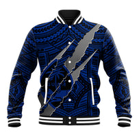Polynesian Guam Baseball Jacket with Coat Of Arms Claws Style - Blue LT6 - Wonder Print Shop