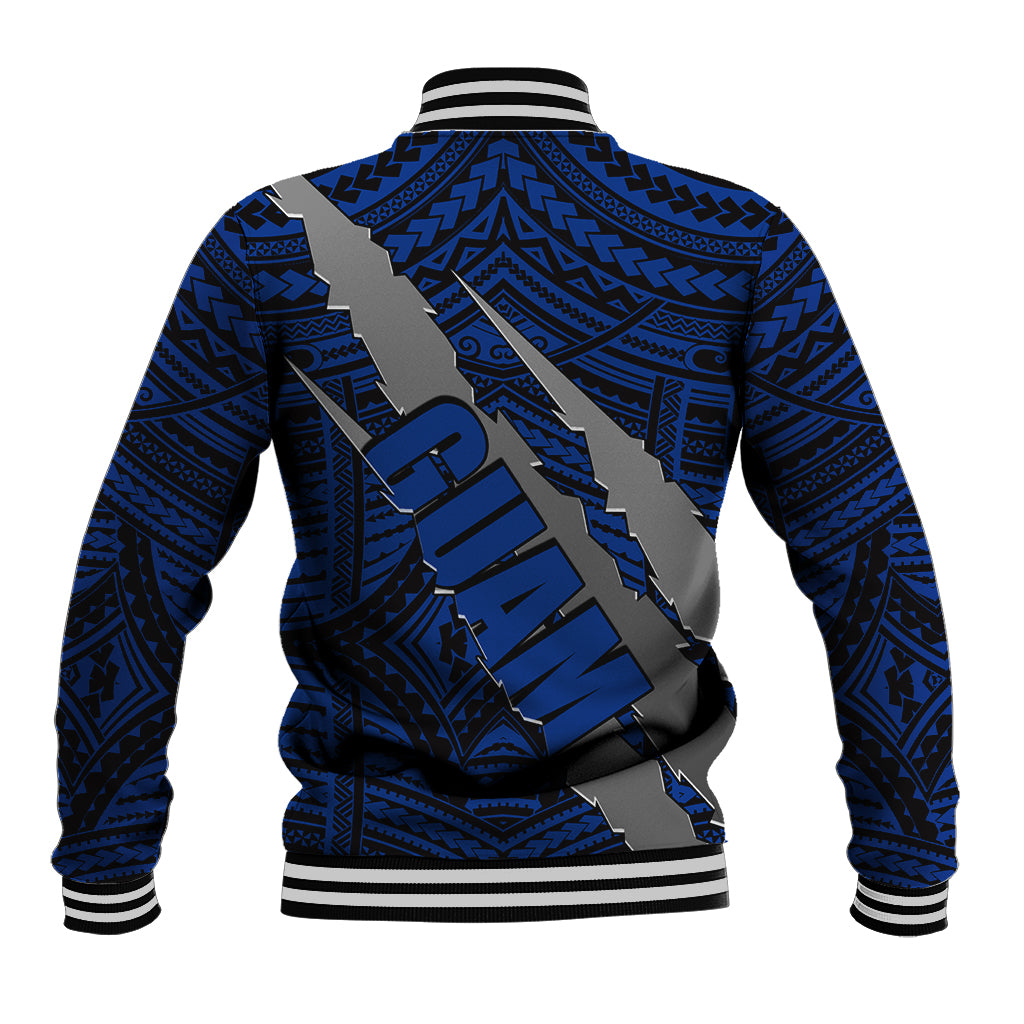 Polynesian Guam Baseball Jacket with Coat Of Arms Claws Style - Blue LT6 - Wonder Print Shop
