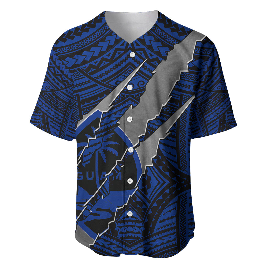 Polynesian Guam Baseball Jersey with Coat Of Arms Claws Style - Blue LT6 - Wonder Print Shop
