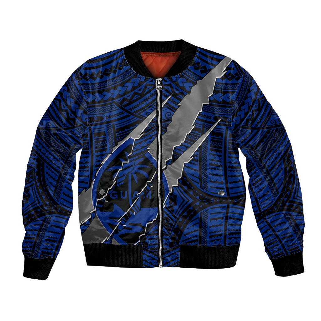 Polynesian Guam Bomber Jacket with Coat Of Arms Claws Style - Blue LT6 - Wonder Print Shop