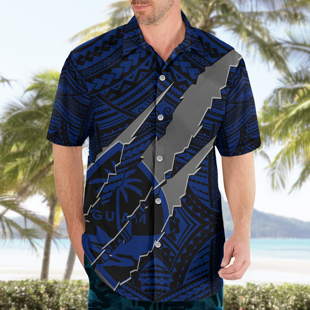 Polynesian Guam Hawaiian Shirt with Coat Of Arms Claws Style - Blue LT6 - Wonder Print Shop