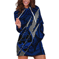 Polynesian Guam Hoodie Dress with Coat Of Arms Claws Style - Blue LT6 - Wonder Print Shop