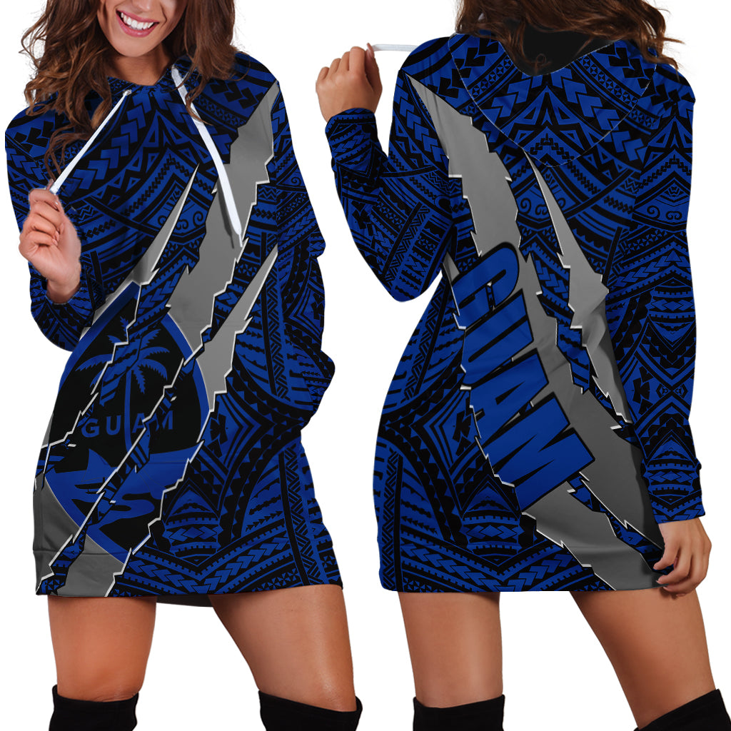 Polynesian Guam Hoodie Dress with Coat Of Arms Claws Style - Blue LT6 - Wonder Print Shop