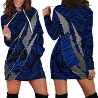 Polynesian Guam Hoodie Dress with Coat Of Arms Claws Style - Blue LT6 - Wonder Print Shop