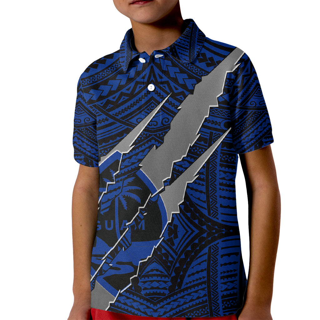 Polynesian Guam Kid Polo Shirt with Coat Of Arms Claws Style - Blue LT6 - Wonder Print Shop
