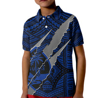 Polynesian Guam Kid Polo Shirt with Coat Of Arms Claws Style - Blue LT6 - Wonder Print Shop
