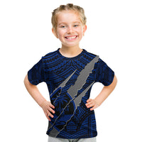 Polynesian Guam Kid T Shirt with Coat Of Arms Claws Style - Blue LT6 - Wonder Print Shop