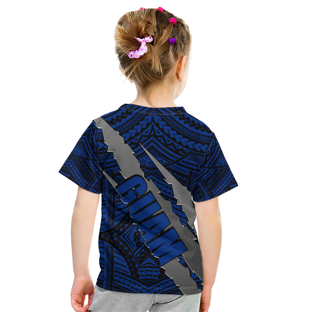 Polynesian Guam Kid T Shirt with Coat Of Arms Claws Style - Blue LT6 - Wonder Print Shop