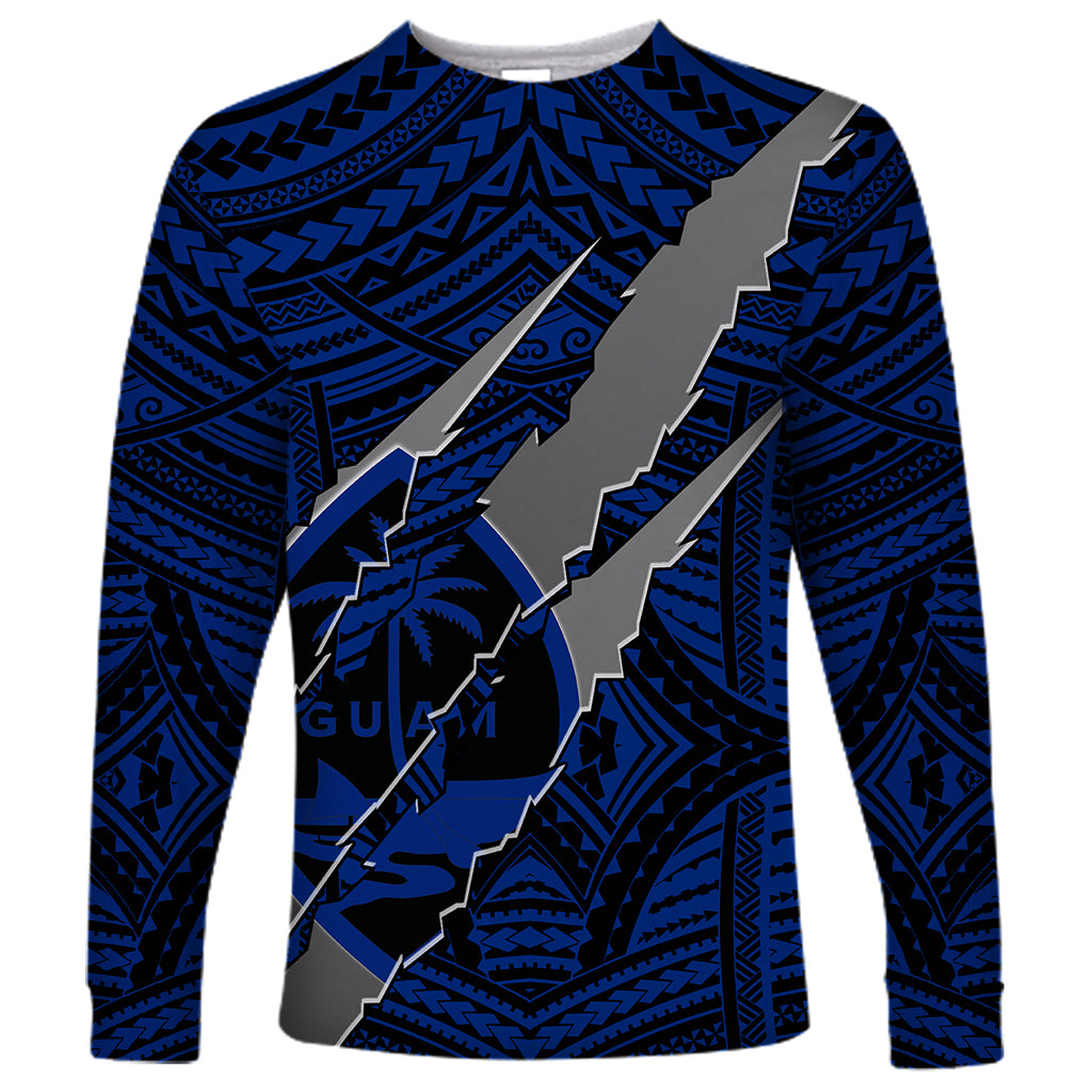 Polynesian Guam Long Sleeve Shirt with Coat Of Arms Claws Style - Blue LT6 - Wonder Print Shop