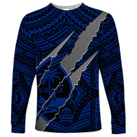 Polynesian Guam Long Sleeve Shirt with Coat Of Arms Claws Style - Blue LT6 - Wonder Print Shop